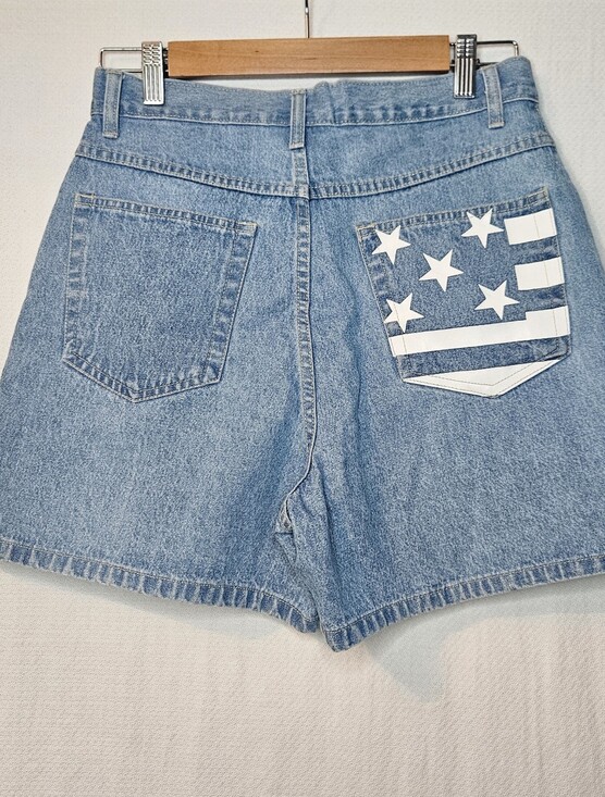 bill blass Pants - Vintage 90s Bill Blass Denim Shorts Y2K High Rise USA Flag Pocket Mom Jean 6